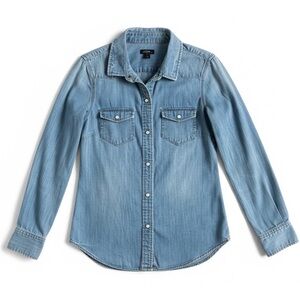 J. Crew Chambray Denim Button Down Shirt Western Snap Front Blue XS